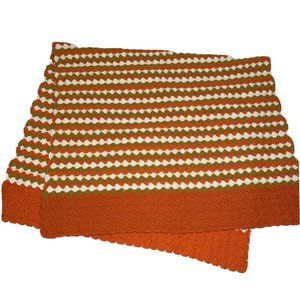 Vintage Retro Orange White Tan Diamond Striped Handmade Afghan Lap Blanket 70 in
